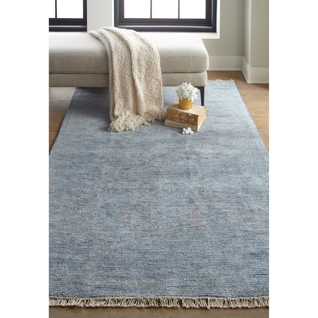 Feizy Home Collection 9' x 12' Blue and Beige Vintage Rectangular Wool Throw Rug